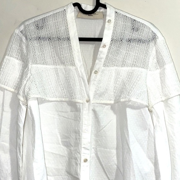 𝅺weekend MAX MARA White Eyelet Top With Tie Sleeves - Picture 5 of 9